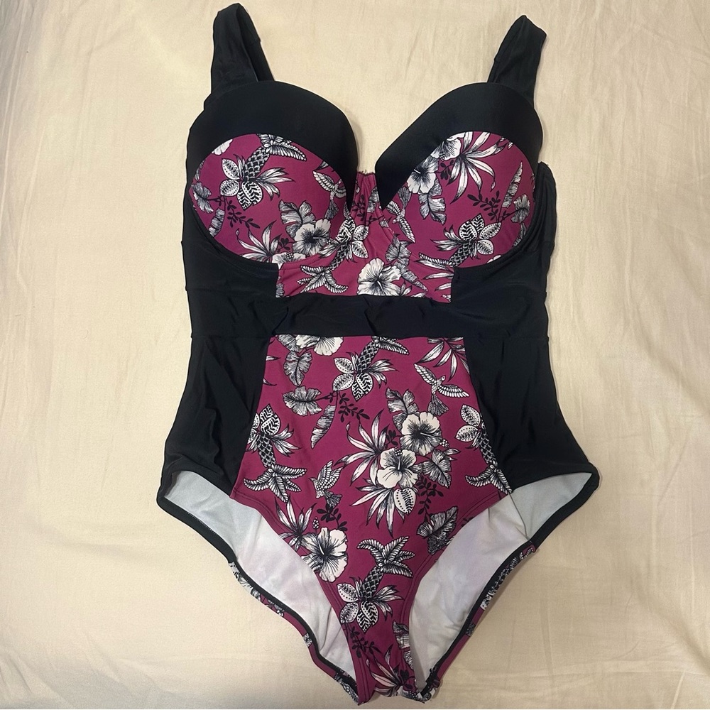 Adore Me Floral Black & Pink Swimwear Sz 38DDD